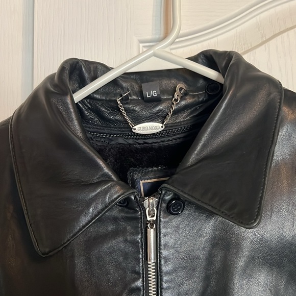 Euro Reaction super soft black belted lined leather jacket Lg - Picture 2 of 7